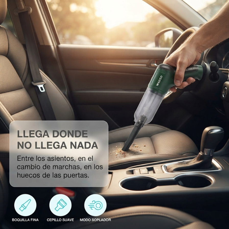 TurboVac limpiando los asientos y rincones del coche