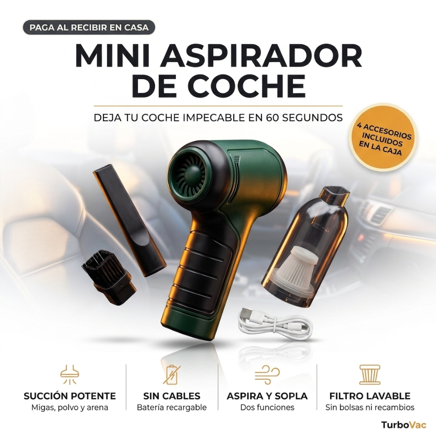 TurboVac aspirador portátil 3 en 1 con cuatro accesorios